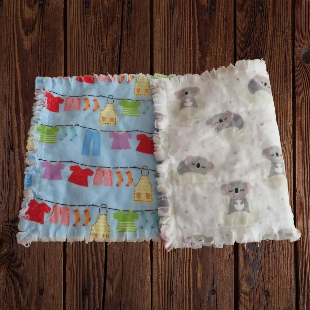 Burp Cloth, Flannel Rag Quilt Style, Reversible Clothesline Laundry, Koala Bears
